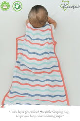 Ocean Dive' 2- Layer cotton Baby Sleeping Bag : Waves, (Multi-color)